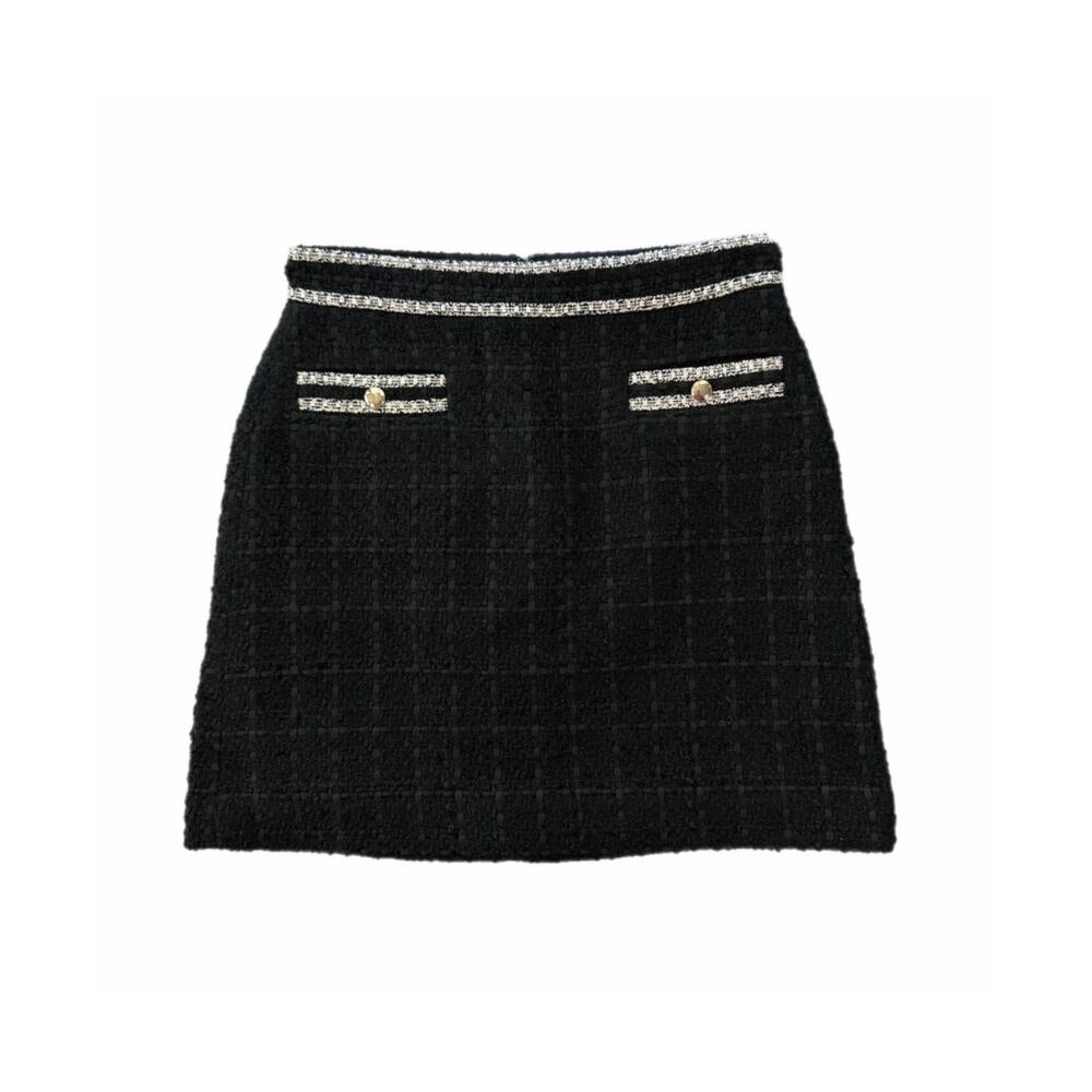 Ann Taylor Black Tweed Button Classic Old Money Academia Preppy Chic Mini Skirt
